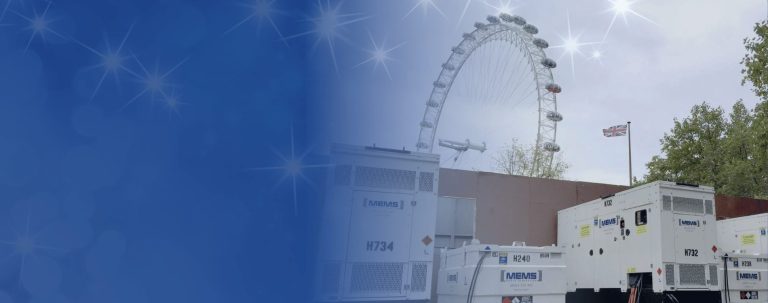 Temporary power generators provided by MEMS for London’s Winter Festival, ensuring uninterrupted power for festive attractions and markets.