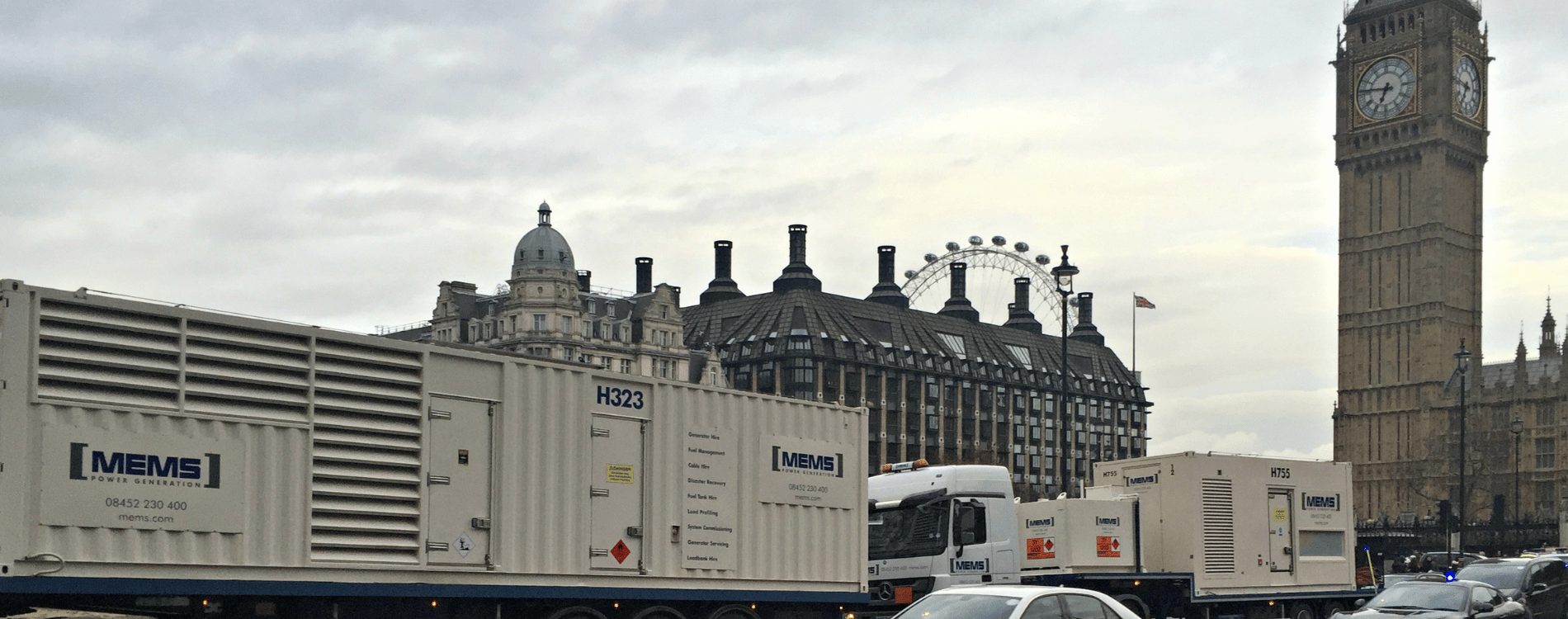 Temporary power generators deployed by MEMS Power Generation during the Holborn power cut